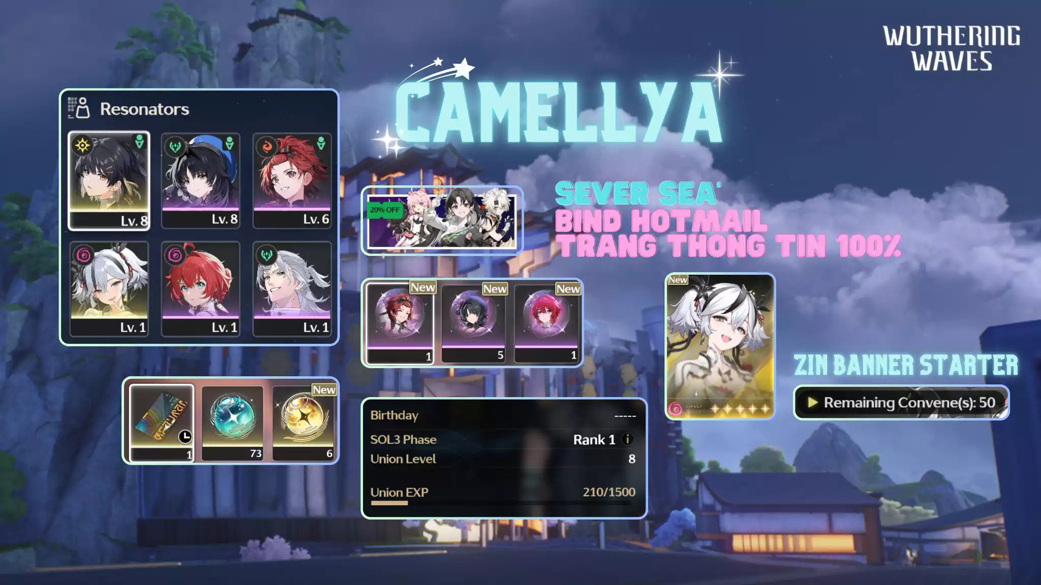 [Sea] Camellya + 5 sao tân thủ + Vé chọn 5 sao + Zin Map 100%